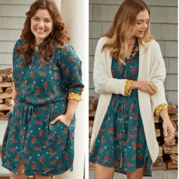 Matilda Jane Follow Your Dreams Fa La La Shirt Dress Sz S plaid floral - Picture 1 of 16